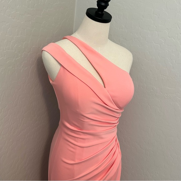 NEW JOVANI SZ 4 BLUSH ASYMMETRICAL ONE SHOULDER FORM FIT FORMAL EVENING GOWN - Picture 6 of 16